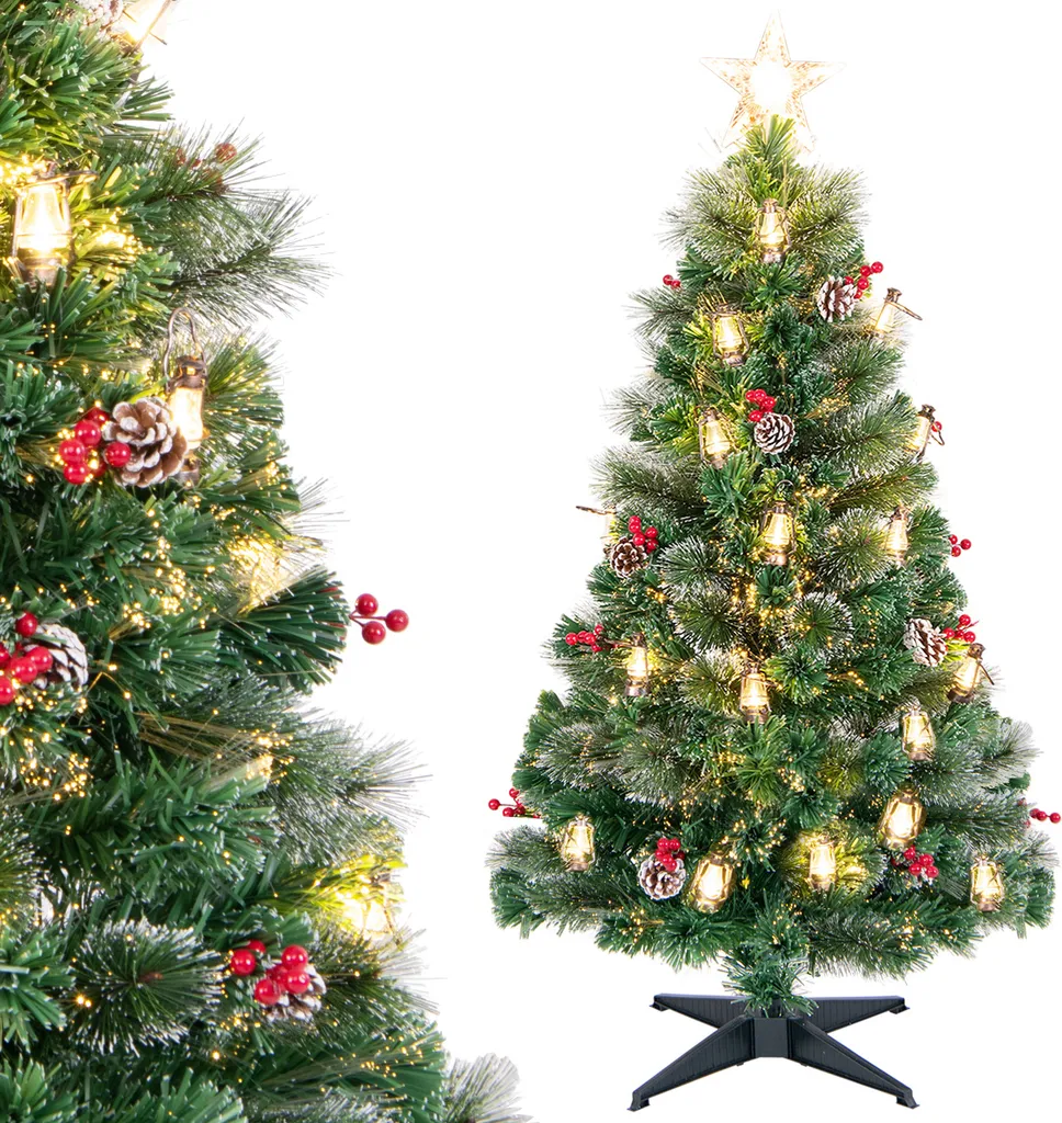 Sapin de Noël Artificiel 150cm avec Pommes de Pin et Baies Rouges Vert