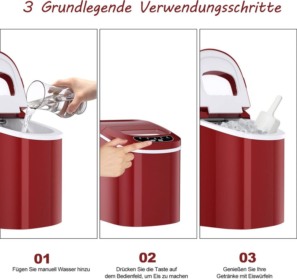 ZEEGMA FROSTIQ Eiswürfelmaschine - 12 Kg/Tag, 9 Würfel In 6-9 Min, 2 Größen, 1,5 L Tank