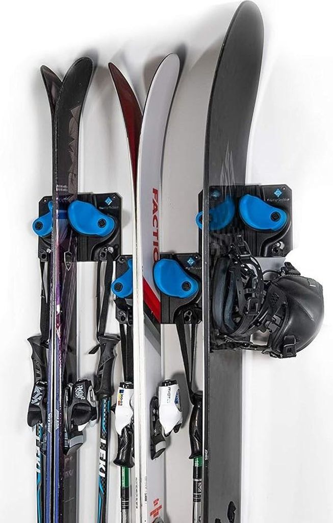 Gravity Grabber Ultimate Ski & Snowboard Wandhalterung - Passt zu jedem Ski/Snowboard - für Schadensfrei Lagerung von Rocker, Tips, Tails - 3x - Cyan