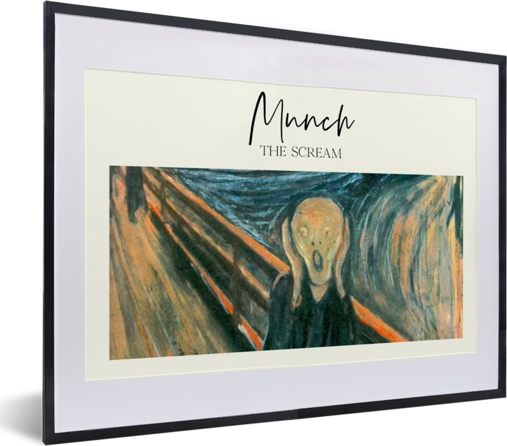 MuchoWow Gerahmtes Poster Der Schrei - Munch - Alte Meister 40x30 cm - Poster mit Schwarzem Bilderrahmen Wandposter Rahmen Foto Bilder - Bilderra...