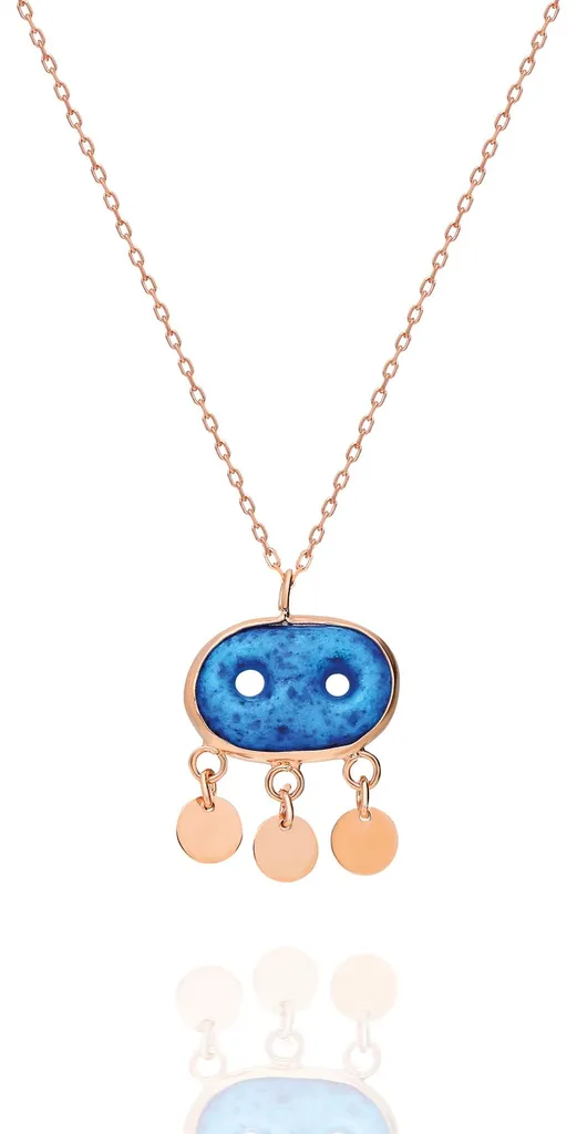 Collier Pendentif Œil Bleu Syrien en Argent et Or Rose - Bijou de Chance