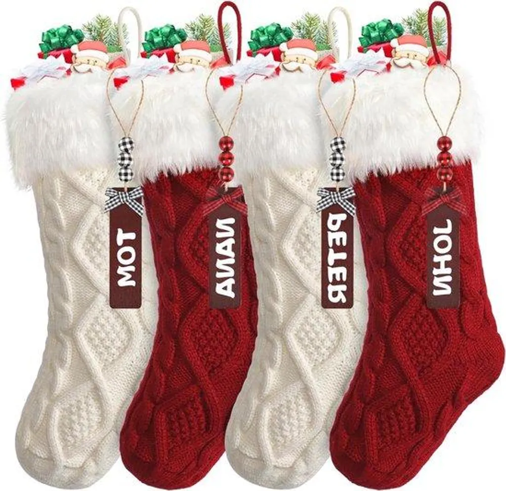 Chaussons de Noël à suspendre avec nom pour cadeaux de famille personnalisés