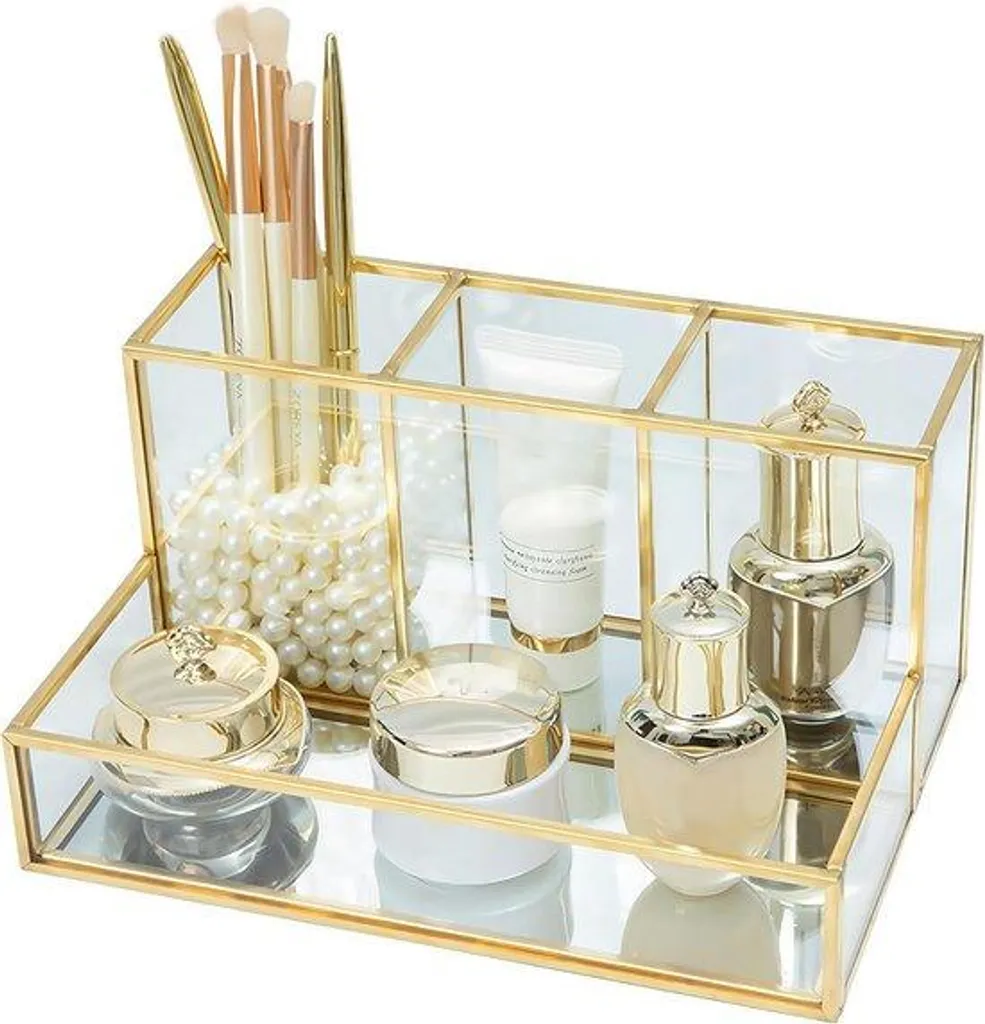 Rangement pinceaux de maquillage doré - Design ajouré et élégant
