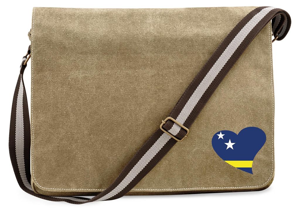 Huuraa Umhängetasche Curacao Flagge Herz 14 Liter Sahara Canvas Laptoptasche Geschenkidee