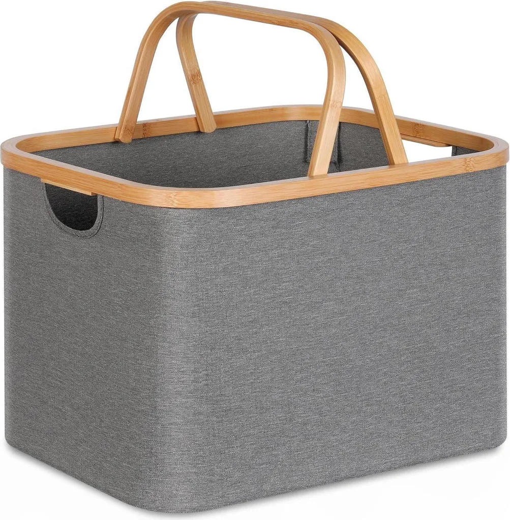 Panier à linge pliable gain de place - Panier bambou 43L gris robuste