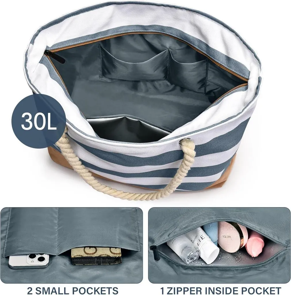 Sac de Plage sans Sable avec Fermeture Éclair pour Objets au Sec