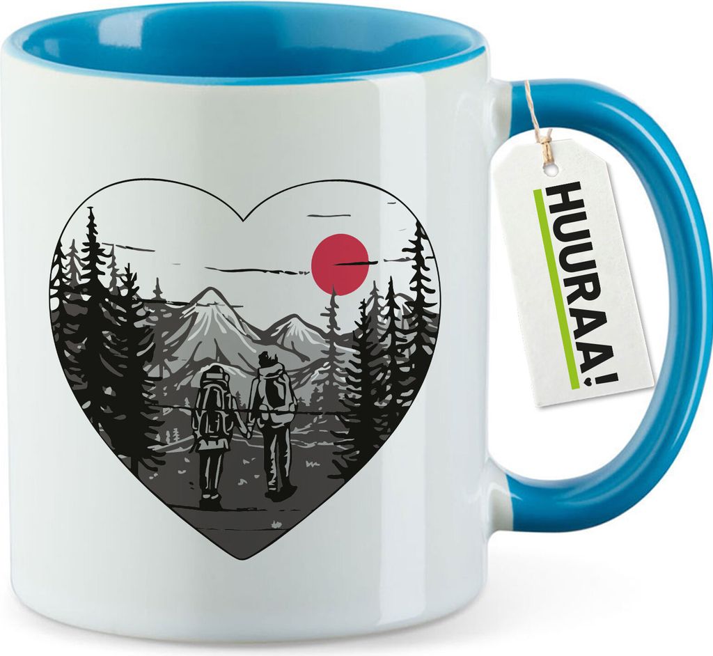 Huuraa Kaffeetasse Paar wandert Herz 330ml Blau Keramik Kaffeebecher Geschenkidee