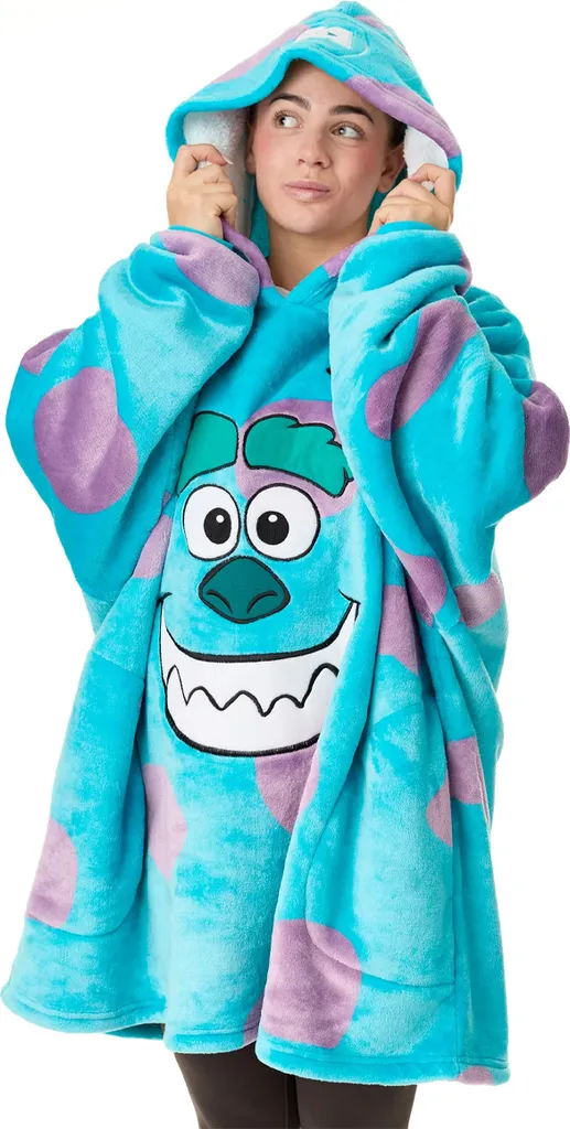 Plaid à manches Monsters Inc bleu avec capuche et poche - Taille unique