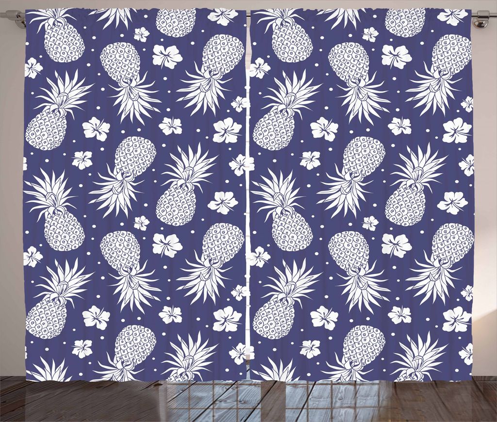 ABAKUHAUS Früchte Rustikaler Vorhang, Ananas Blumenweinl, Wohnzimmer Universalband Gardinen mit Schlaufen und Haken, 280 x 245 cm, Lavendel Weiß