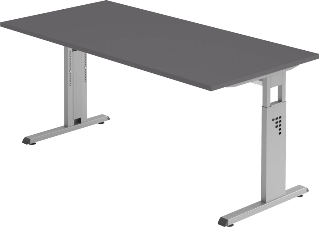bümö Schreibtisch Serie-O - Gestell: Silber, Größe: 160 x 80 cm, Nachbildung: Graphit