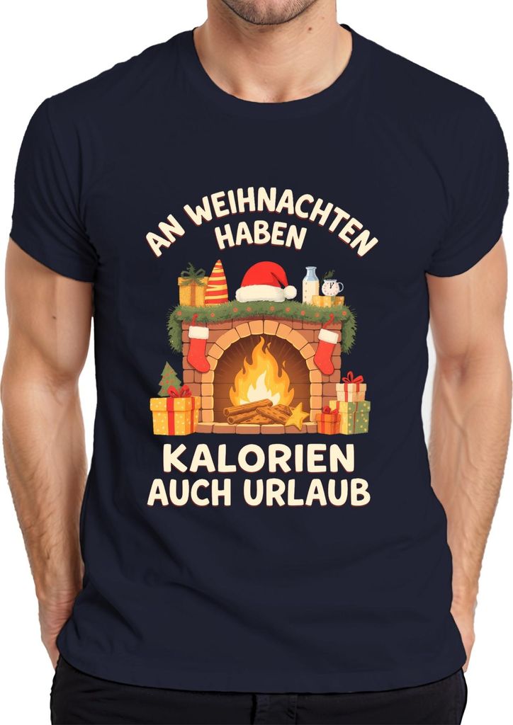 An Weihnachten haben Kalorien auch Urlaub Geschenk lustig Kamin Herren T-Shirt, Navy, XXL