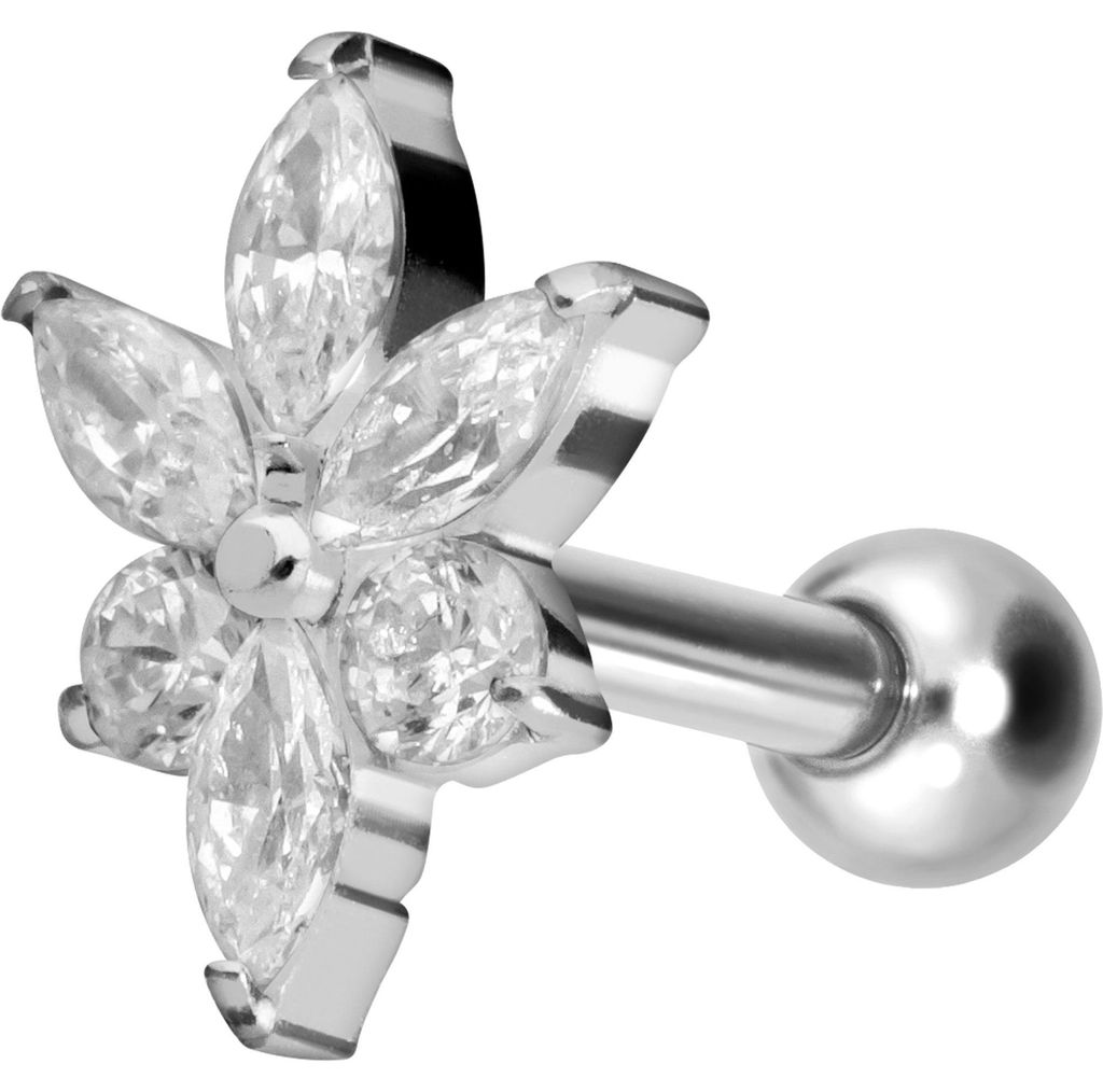 Ohrpiercing Titan Ohrpiercing mit Innengewinde KRISTALLBLUME Silber Stablänge: 6mm