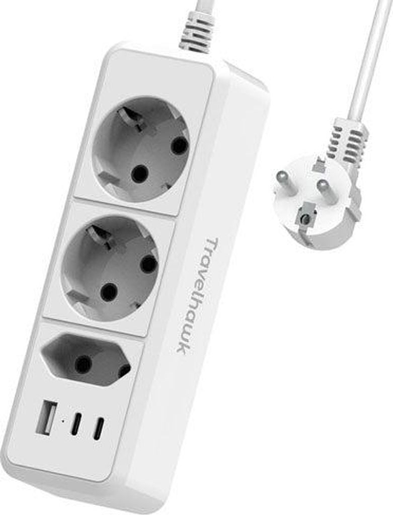 Travelhawk Stekkerdoos 1.5 m – 2× USB-C & 1× USB-A