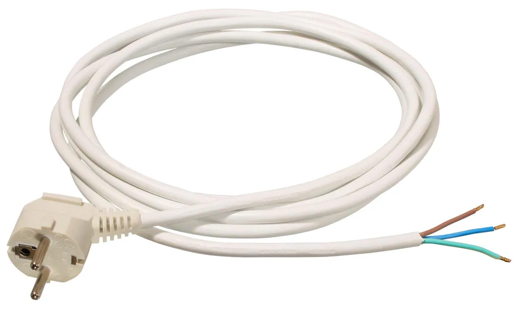 as-Schwabe Câble de raccordement PVC 10m avec Fiche Schuko Coudée Blanc