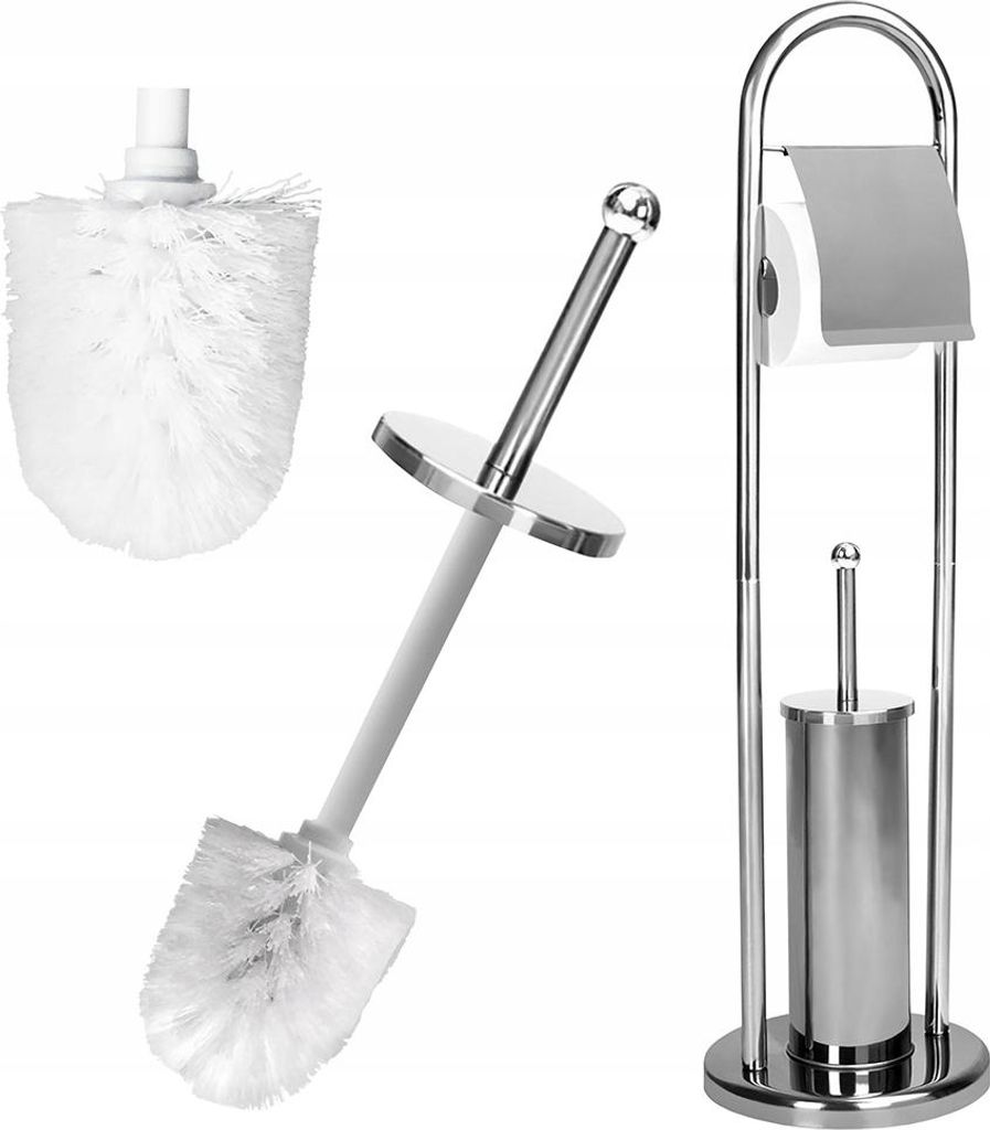 Zestaw Stojak Na Papier Toaletowy+ Szczotka Do Wc Srebrny Zdjęcie produktu 