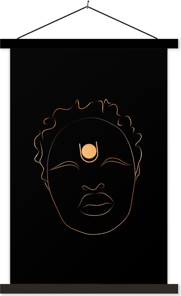MuchoWow Textilposter Frau - Gold - Schwarz - Strichzeichnung 120x180 cm mit schwarzem Rahmen - Fotos