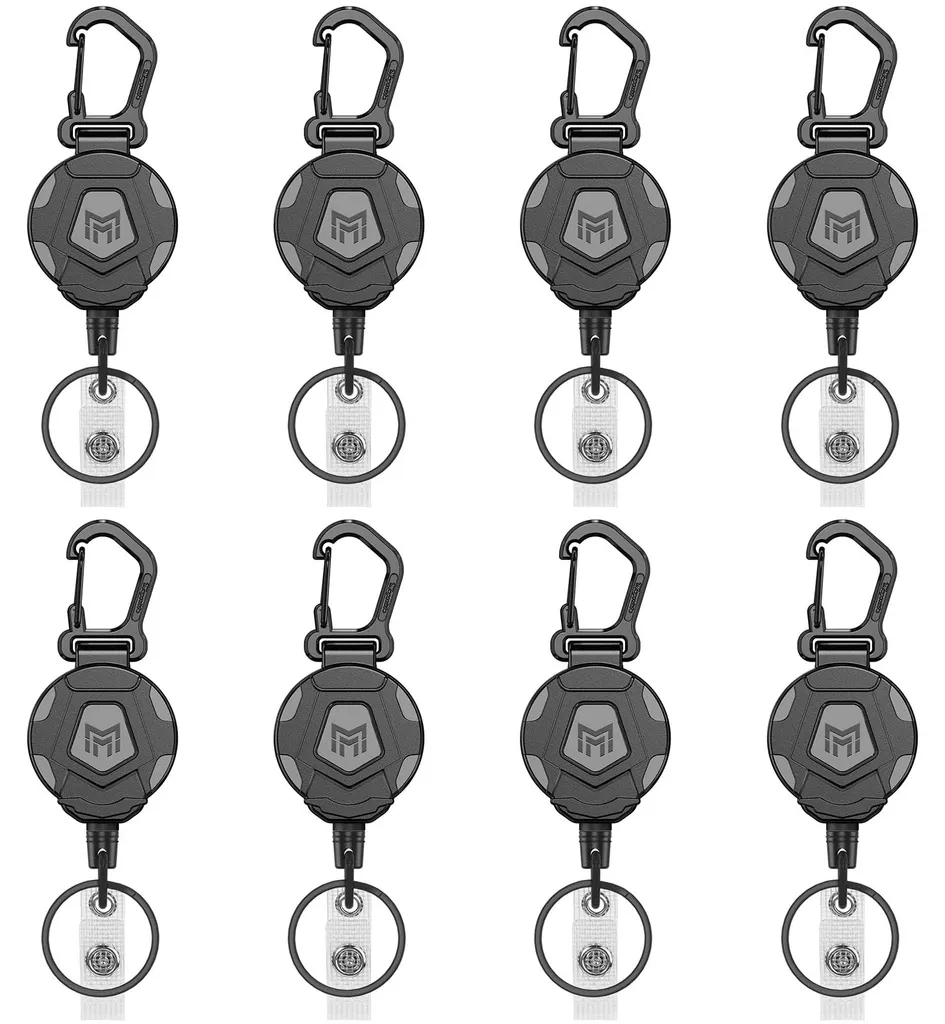 Lot de 8 Porte-clés Rétractables Robustes avec Cordon Acier de 80cm