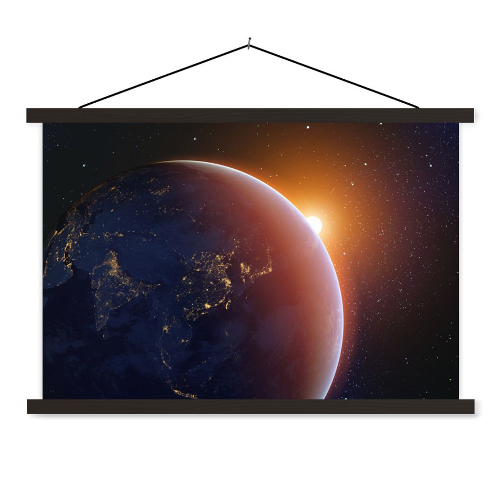 MuchoWow Textilposter Sonnenaufgang über der Erde 60x40 cm mit schwarzem Rahmen - Hölzernes
