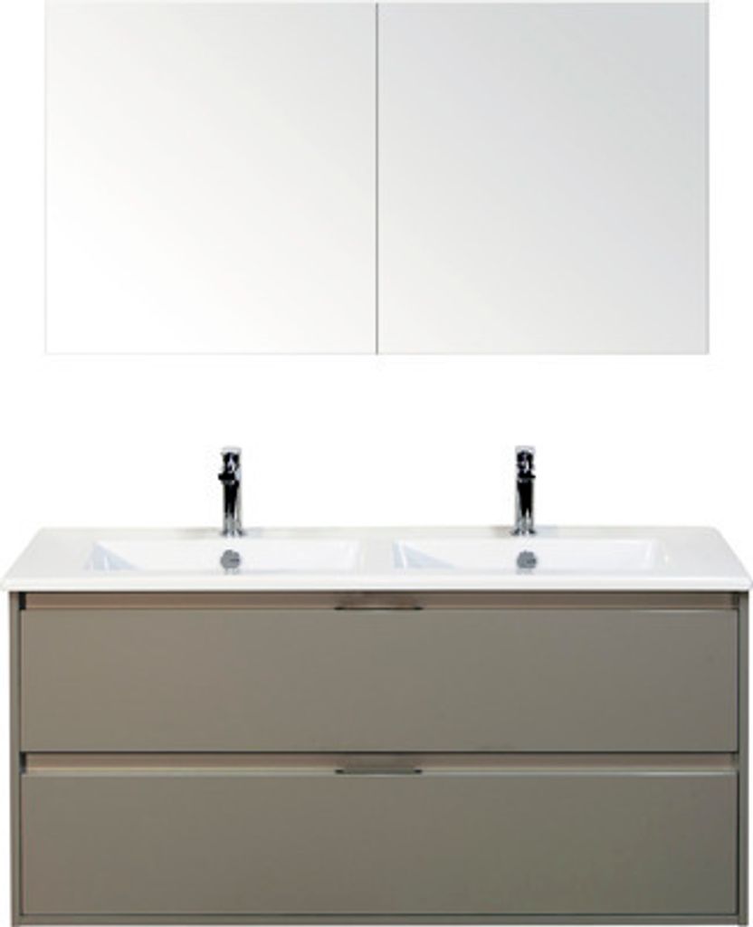 Badmöbelset 3-teilig Doppelbadmöbel Sanox Porto BxHxT 121 x 170 x 51 cm Frontfarbe cubanit grey mit Waschtisch Keramik w