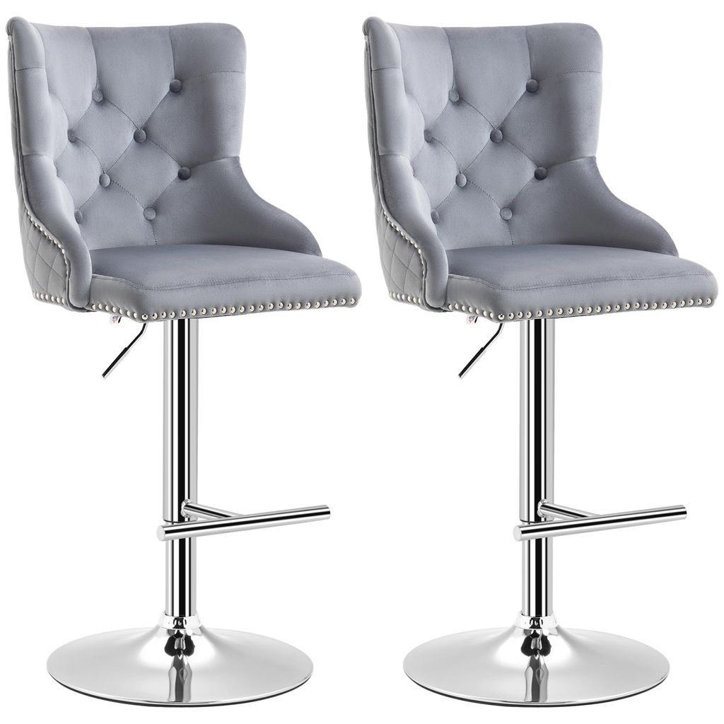 HOMCOM 2er Set Barhocker Barstühle Drehstühle höhenverstellbar modern Hellgrau
