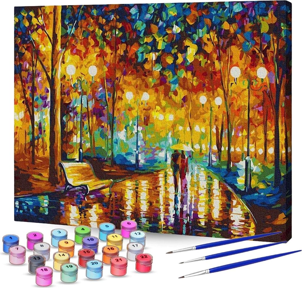 Rubye Rubye Malen nach Zahlen Erwachsene - Romantischer Park - Inklusive Farbe und Pinsel - Leinwandmalerei - Farbe nach Zahlen - 40x50cm