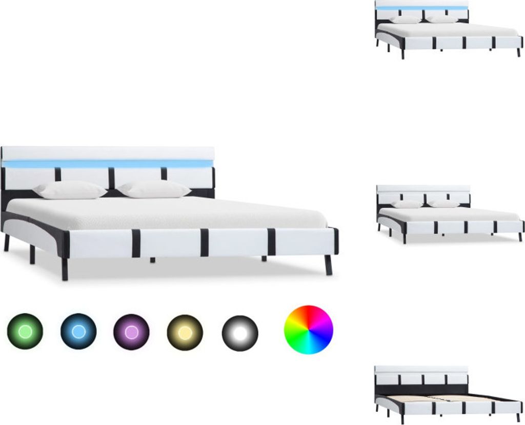 vidaXL Bettgestell mit LED Weiß Kunstleder 140x200 cm - Betten & Bettgestelle