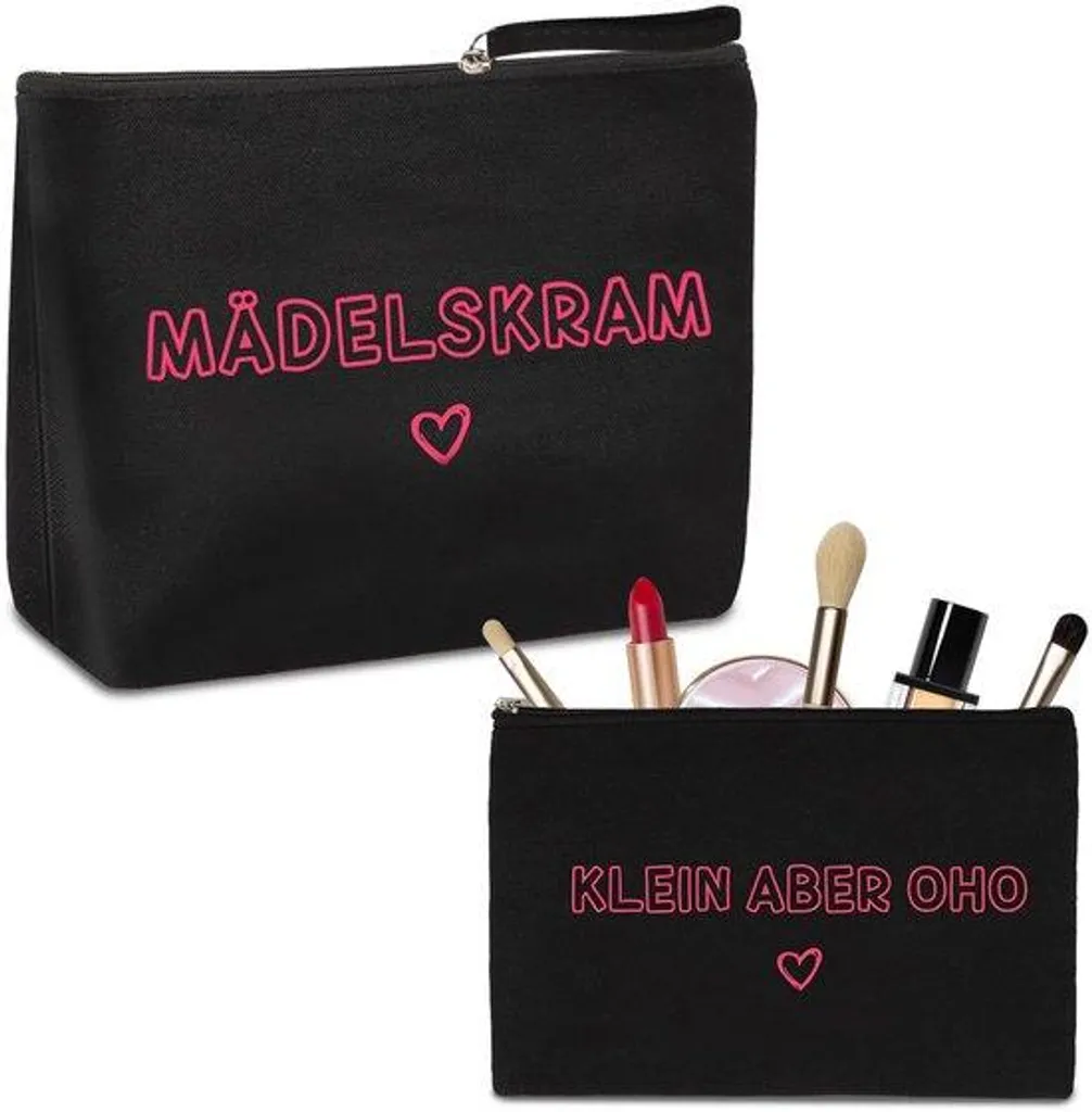 Pochette de maquillage noire compacte pour filles avec zip argenté 18cm
