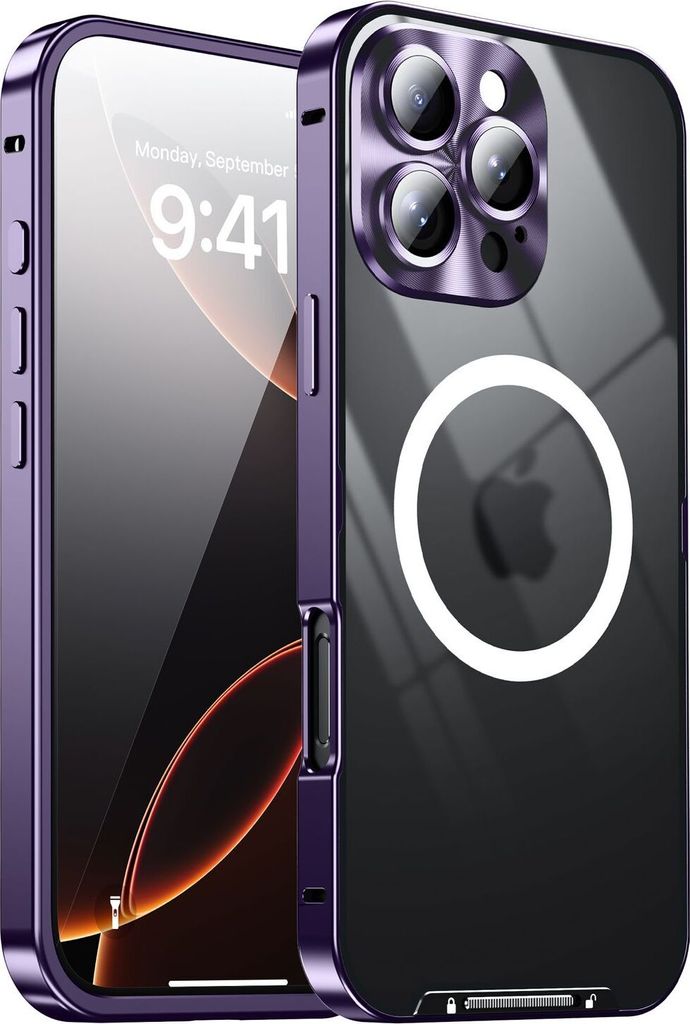 Für Apple iPhone 16 Pro Magnetische Magsafe Metall Design Schutz Cover Hülle Lila