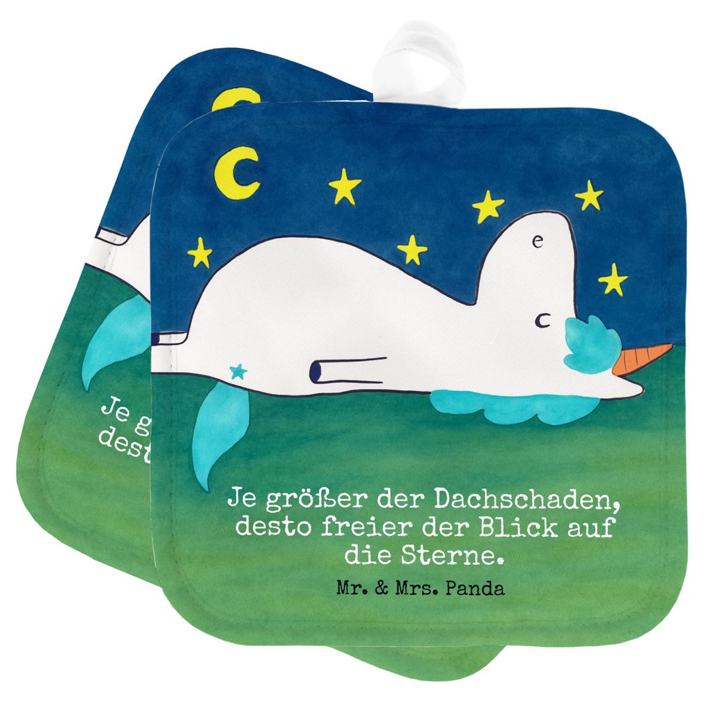 Mr. & Mrs. Panda Topfuntersetzer Einhorn Sternenhimmel Design - Weiß - Geschenk, Kochlappen, Topflappen, Verrückt, Einhörner, Sterne, topfhalter...