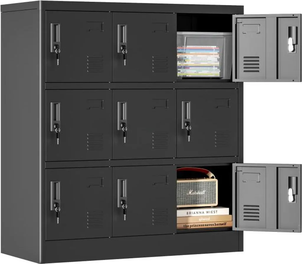 Armoire de bureau sécurisée 9 portes en métal noir avec verrouillage