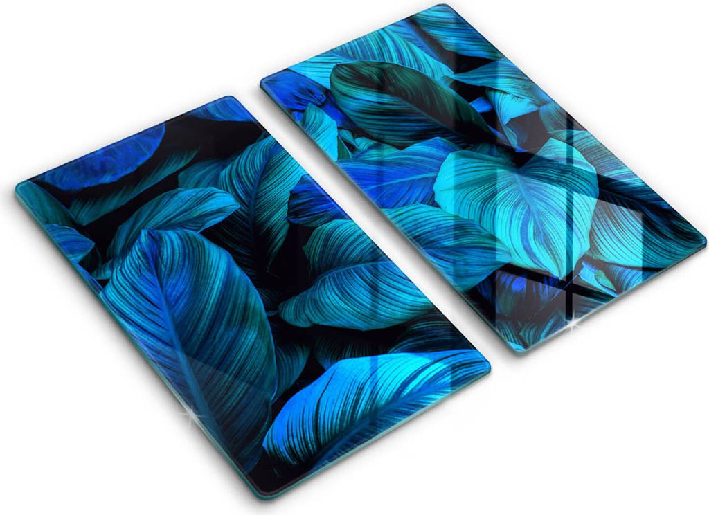 Glasschneideplatte - Herdabdeckplatte - 2x30x52 cm -Schneidebrett - Spritzschutz -Dschungelvegetation Blätter