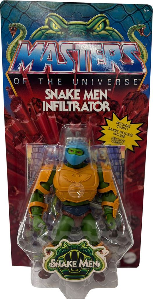 A Masters of the Universe Origins Snake Men Infiltrator action figure in its original packaging.