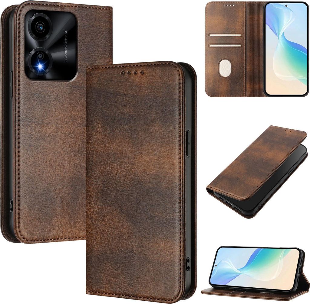 Handyhülle für Honor X5c/Honor X5c Plus, Vintage Leder RFID Schutz Kartenfach Standfunktion Magnetische Klapphülle Braun