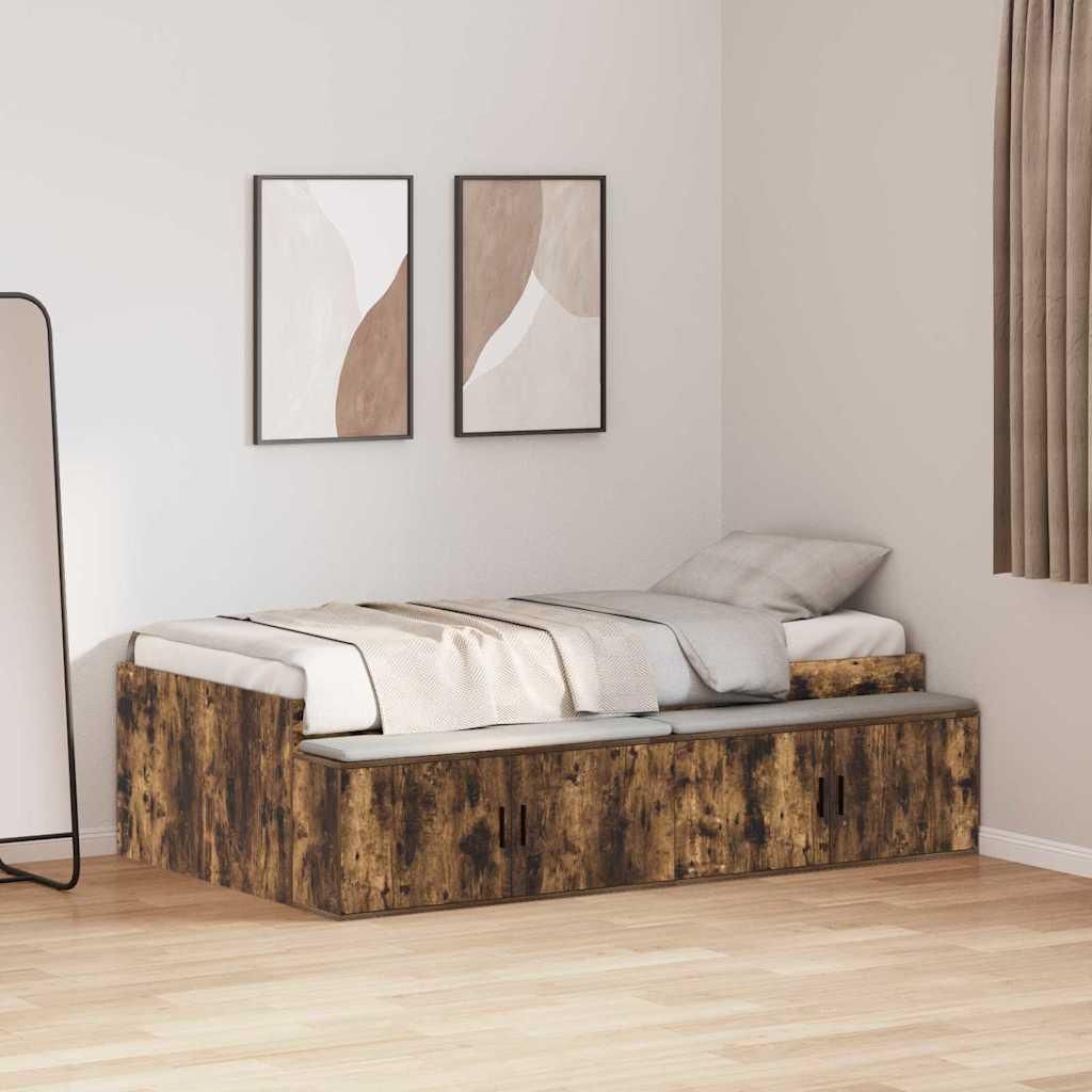"Rabatt" Bettrahmen Hohe Qualität, Bettgestell moderne, Geräucherte Eiche 90x200 cm Holzwerkstoff - Klassische Betten CC12340