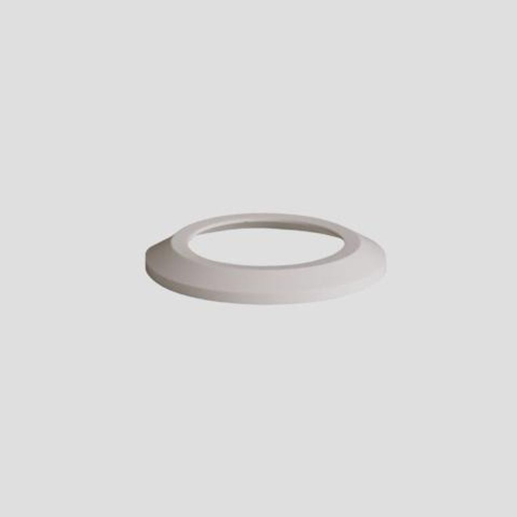 A white toilet flange accessory is shown on a plain light gray background.