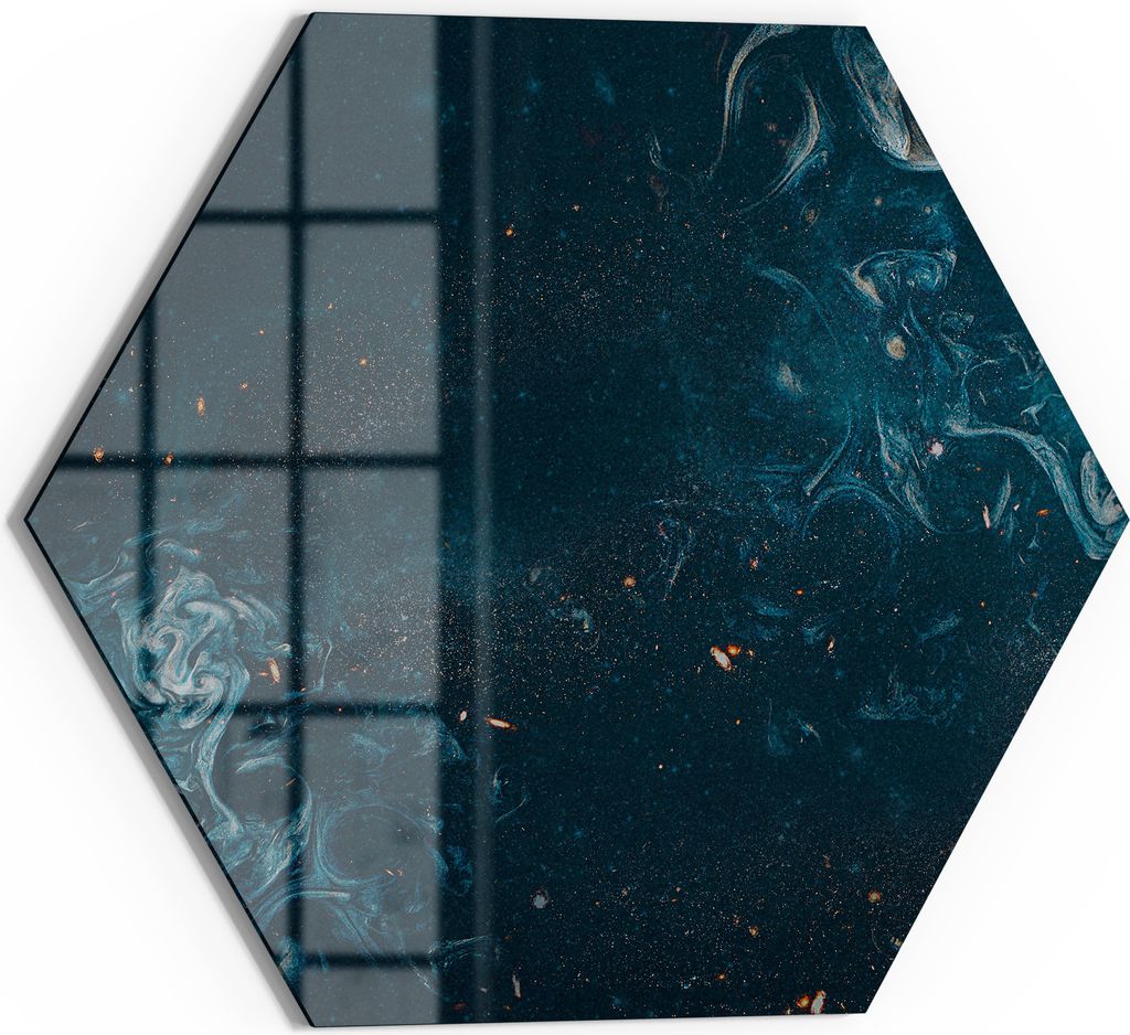 DEQORI Magnettafel Glas 40x35 cm 6-eckig 'Galaktische Reflexionen' beschreibbar Whiteboard Küche