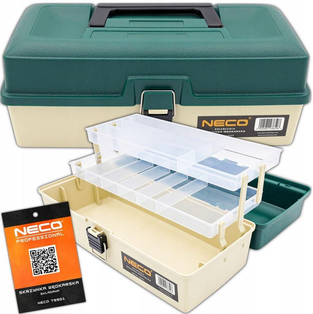 NECO Angelbox mit 2 Schubladen – Kompakte Aufbewahrungsbox für Angelzubehör, Haken & Köder – 33x16x13 cm