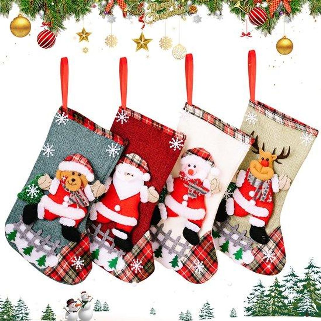 Unyqoos Set mit 4 Weihnachtssocken und einzigartigem Design für Dekoration und Geschenke
