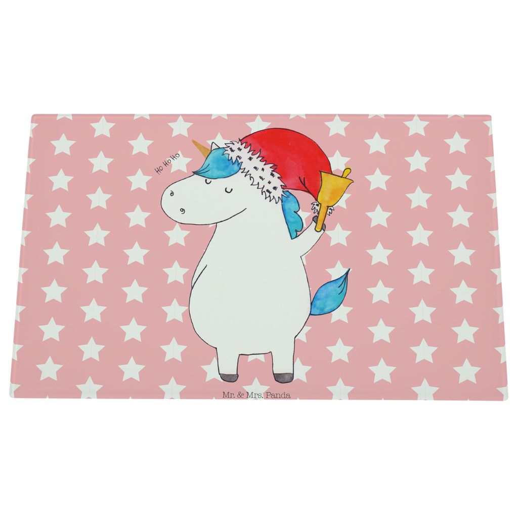 Mr. & Mrs. Panda Hackbrett Einhorn Weihnachtsmann - Rot Pastell - Geschenk, Unicorn, Glas Schneideplatte, Glasschneidebrett, Nikolaus, Weihnachten,...