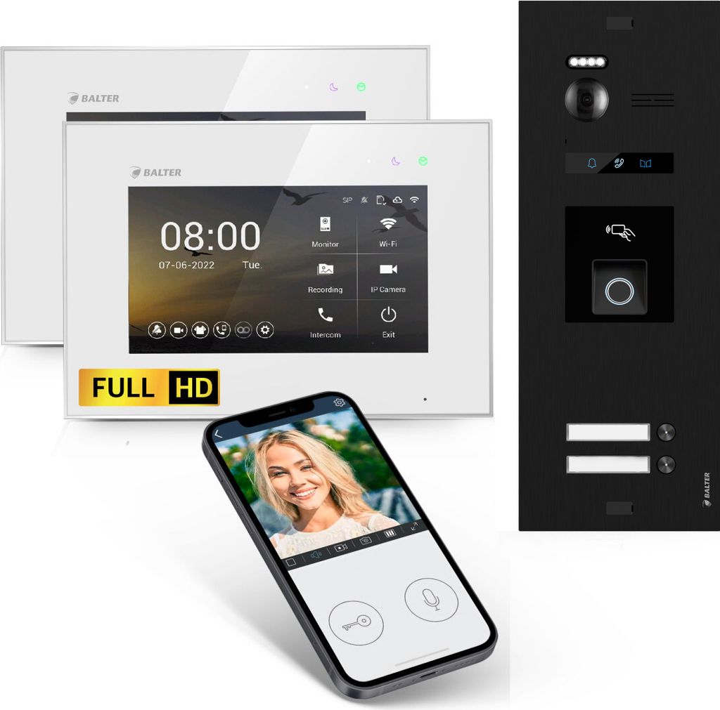 BALTER EVO HD Schwarz Video Türsprechanlage Fingerprint Set Produktbild 