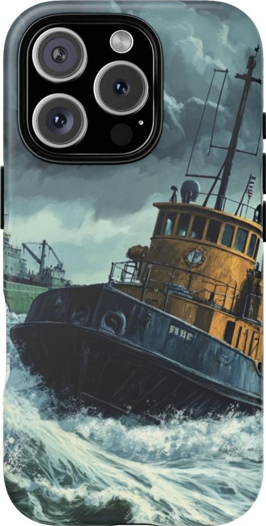 Schlepper zieht Frachtschiff durch stürmische See – Hülle Kompatibel mit iPhone 16 Pro
