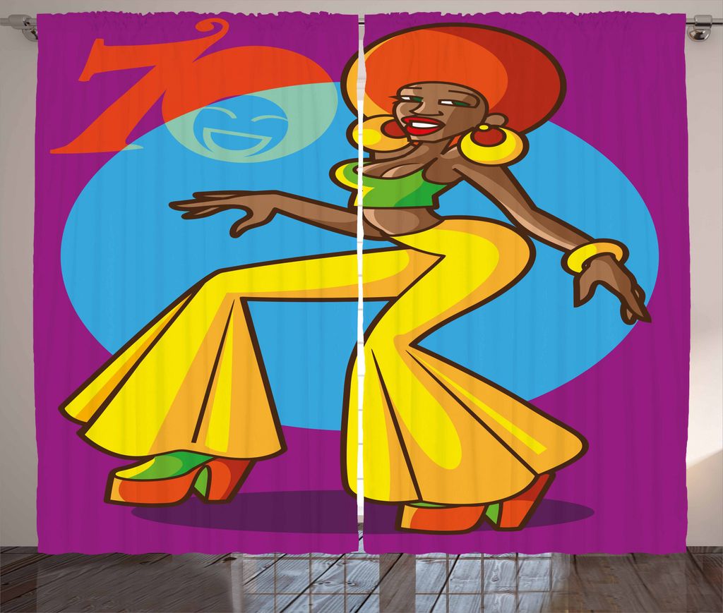 ABAKUHAUS Party Rustikaler Gardine, Afro Disco Lady, Schlafzimmer Kräuselband Vorhang mit Schlaufen und Haken, 280 x 175 cm, Mehrfarbig