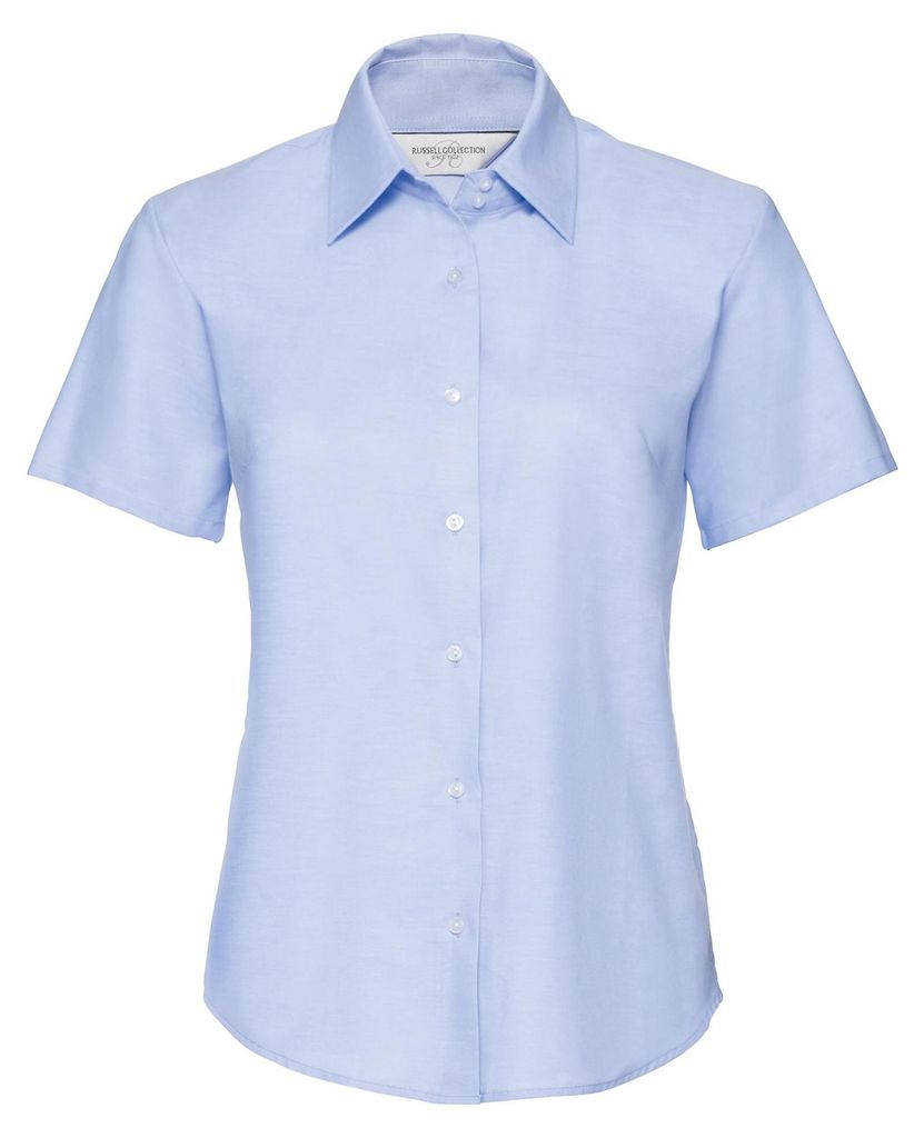 Russell Collection Easy Care Oxford Bluse, Kurzarm FK745 (6XL) (Oxford Blau)