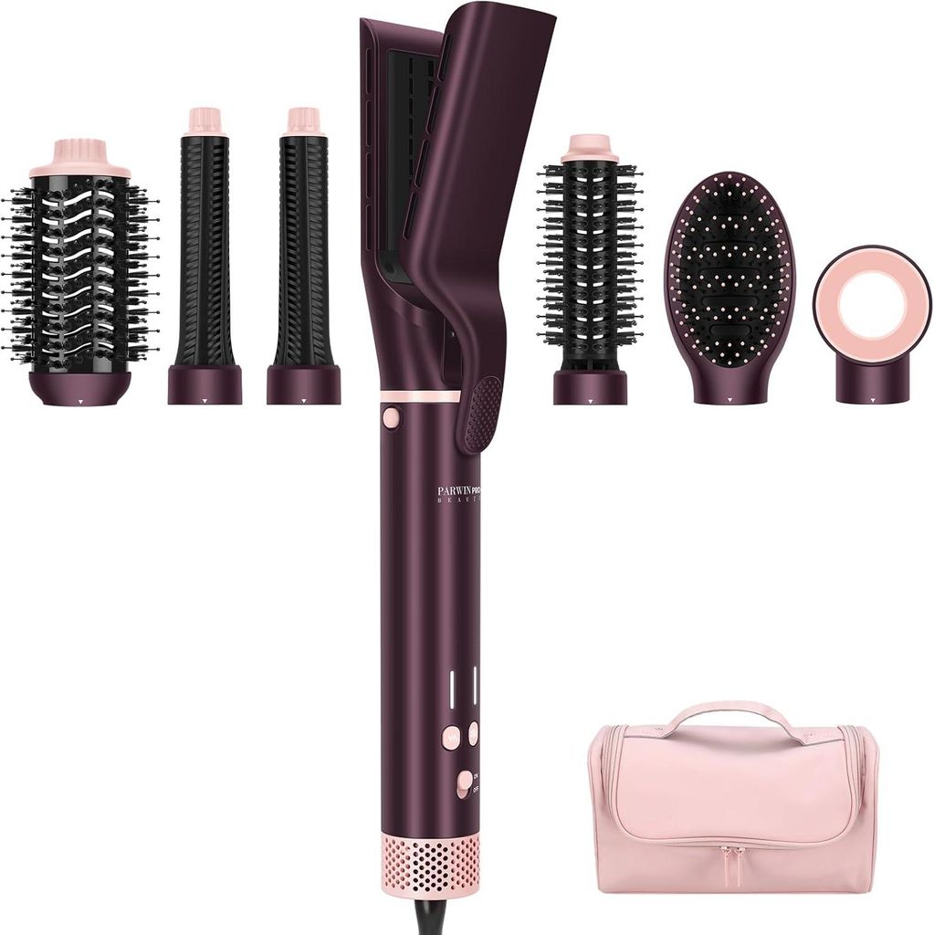 7 in 1 Airstyler Multi-Styler Set mit Auto-Wrap Lockenstab, Luftglätter, 110000 U/Min Motor, Volumenbürste, Dualspannung 110-240V
