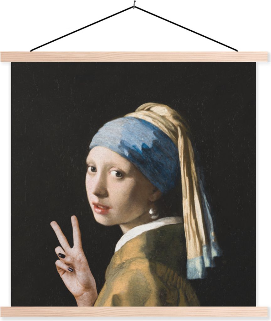 MuchoWow Textilposter Das Mädchen mit dem Perlenohrring - Vermeer - Kunst 60x60 cm mit holzfarbenen Rahmen - Wanddekoration