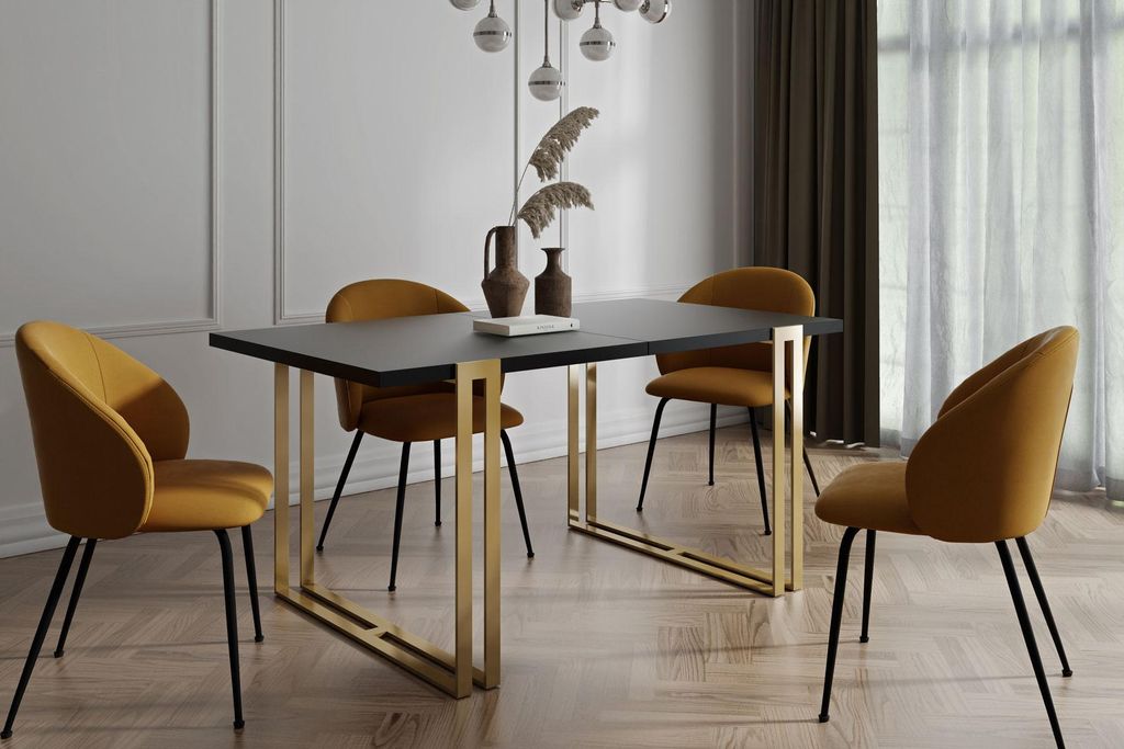 Ausziehbarer Rechteckiger Esstisch im Loft-Stil - Großer Industrietisch mit Goldenen Metallbeinen, 160 bis 260 cm - Platzsparender Konferenztisch ...