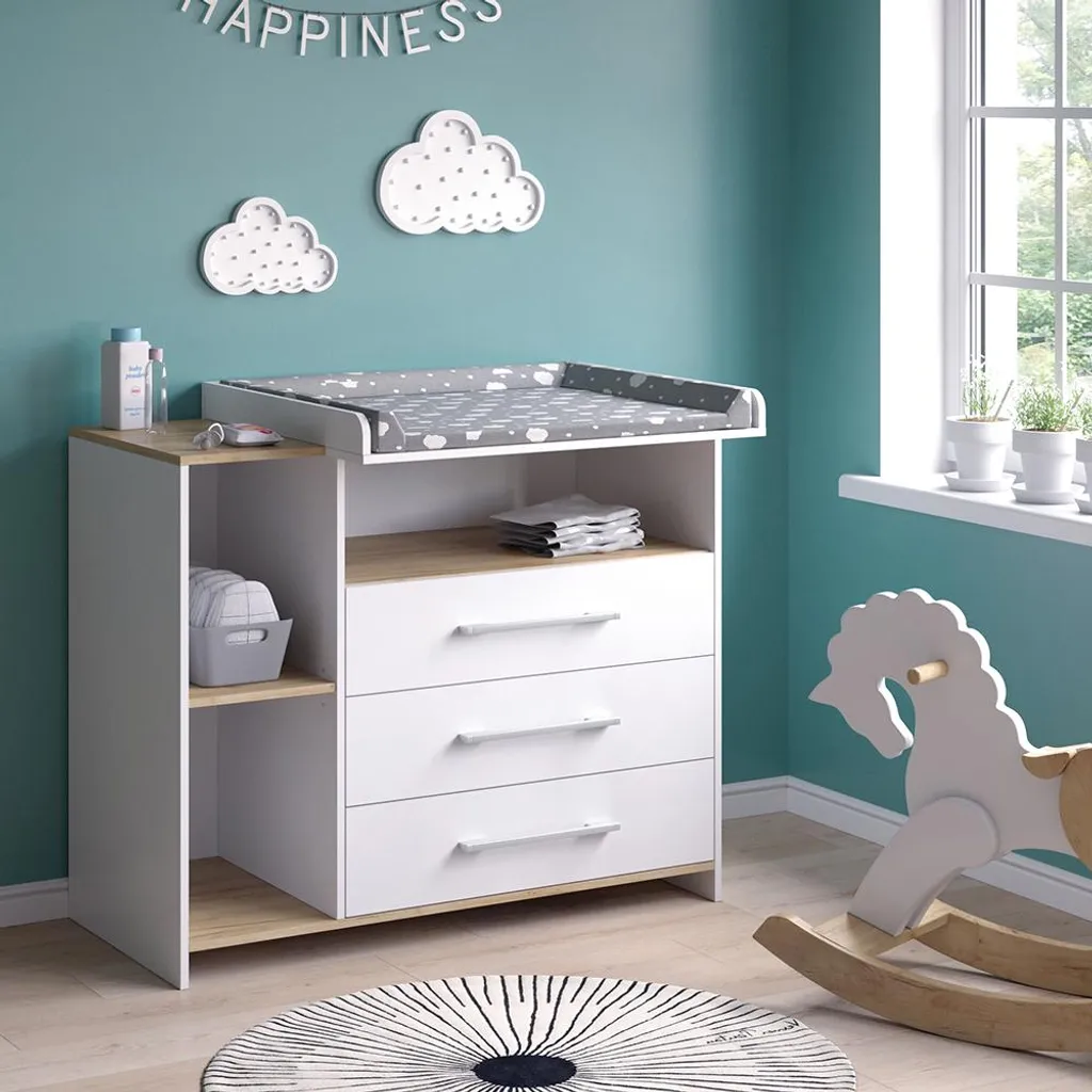 Commode à langer Vicco Oskar Chêne Blanc et Or 113x93cm Modèle 55591