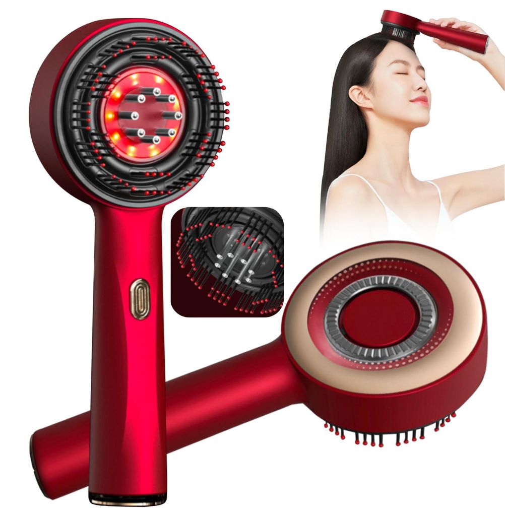 Kopfmassagegeraet Elektrisch, 2-in-1 Kopfhaut Massagebuerste Elektrisch und Haaroel Applikator, 3 Modi Elektrische Haarbuerste mit Rotlicht Serum-F...