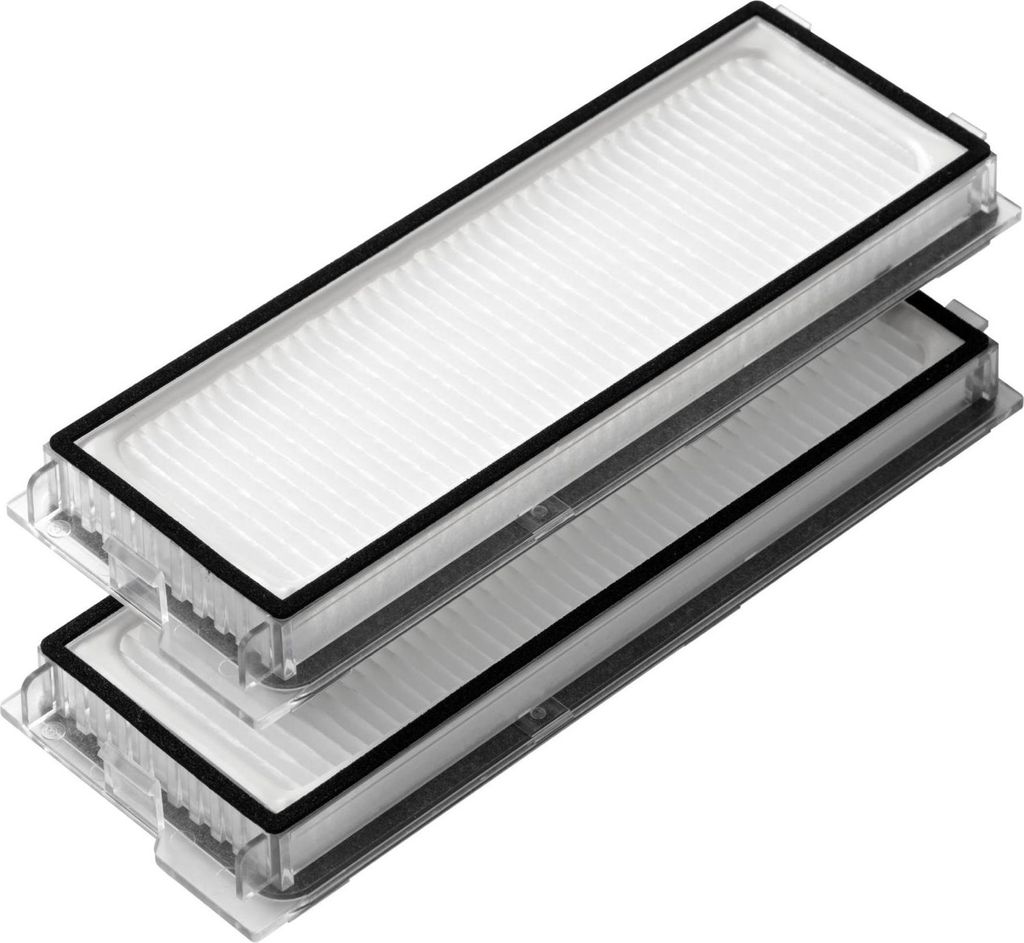 Two white vacuum cleaner filters stacked on top of each other against a white background.