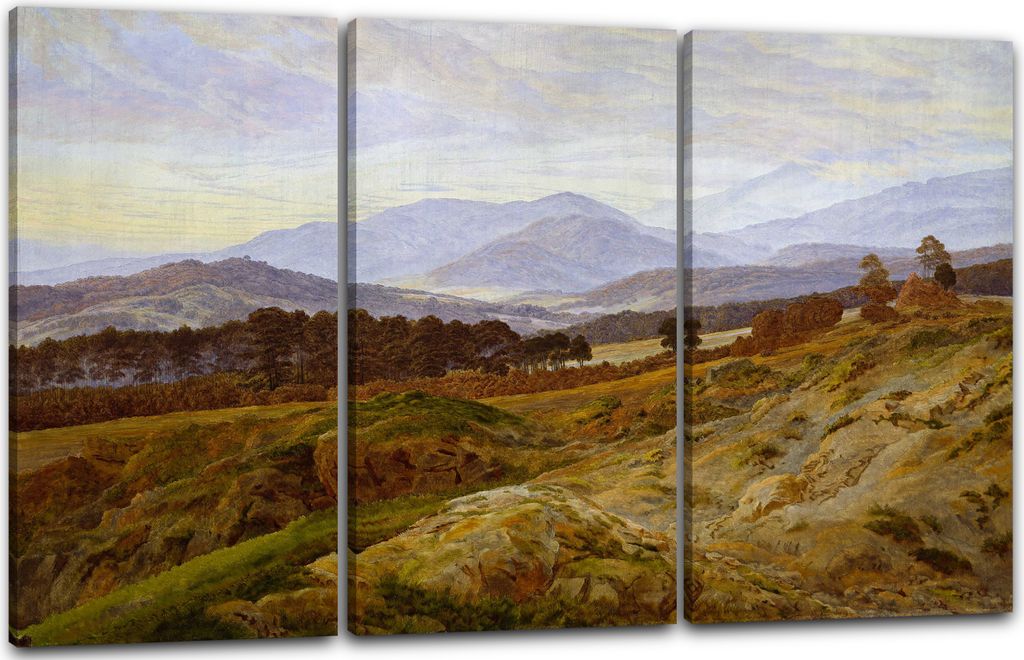 Leinwandbild 3-teilig (120x80cm): Caspar David Friedrich - Berg im Riesengebirge, echter Holz-Keilrahmen inkl. Aufhänger, handgefertigt in Deutsch...